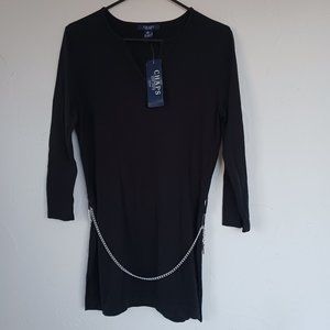 New Chaps Womens Long Sleeve Black Chain Belt Tunic Sweater Med.
